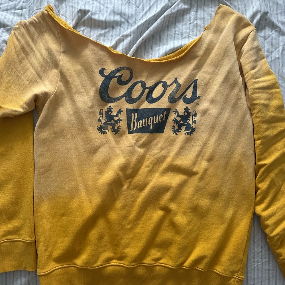 Coors Banquet Yellow Off The Shoulder Sweatshirt